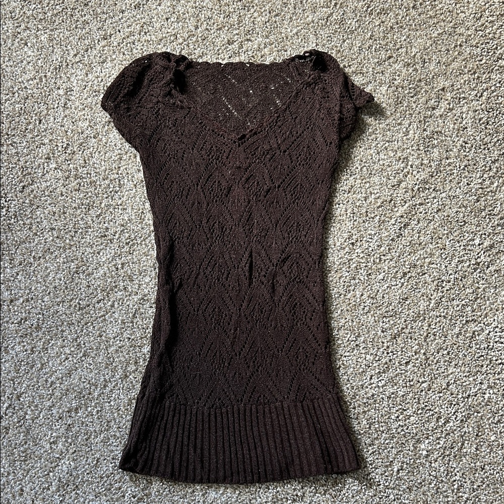 Brown Knit Short Sleeve Top